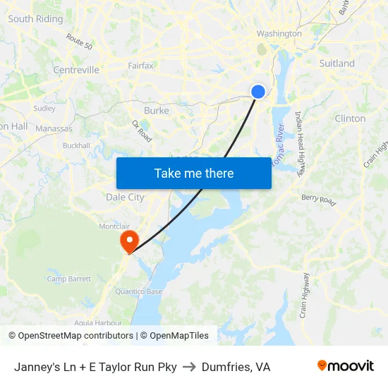 Janney's Ln + E Taylor Run Pky to Dumfries, VA map