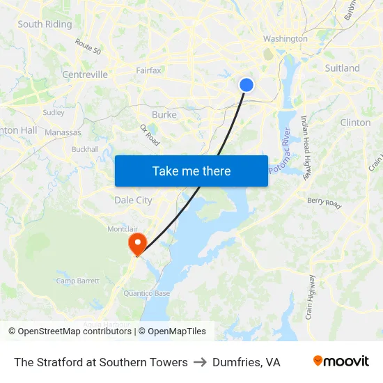 The Stratford at Southern Towers to Dumfries, VA map