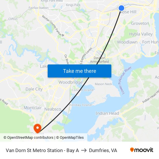 Van Dorn St Metro Station - Bay A to Dumfries, VA map