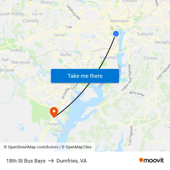 18th St Bus Bays to Dumfries, VA map
