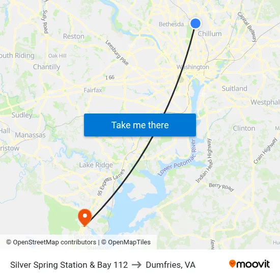 Silver Spring Station & Bay 112 to Dumfries, VA map