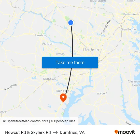 Newcut Rd & Skylark Rd to Dumfries, VA map