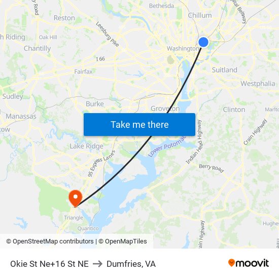 Okie St Ne+16 St NE to Dumfries, VA map