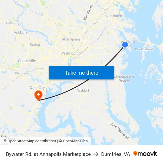 Bywater Rd. at Annapolis Marketplace to Dumfries, VA map