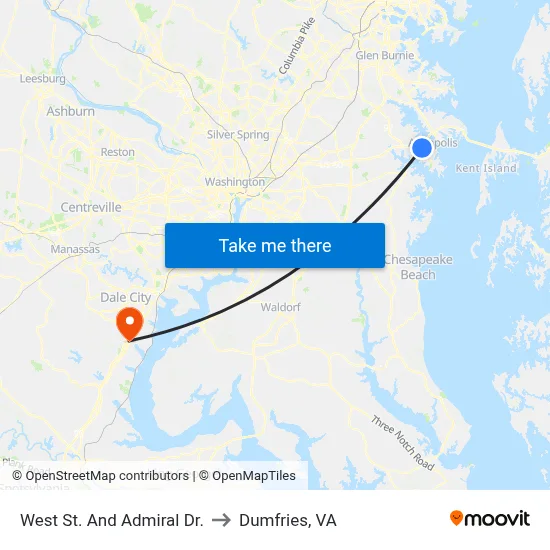 West St. And Admiral Dr. to Dumfries, VA map