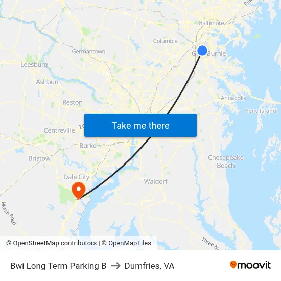 Bwi Long Term Parking B to Dumfries, VA map