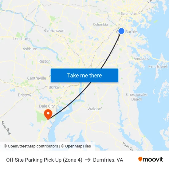 Off-Site Parking Pick-Up (Zone 4) to Dumfries, VA map