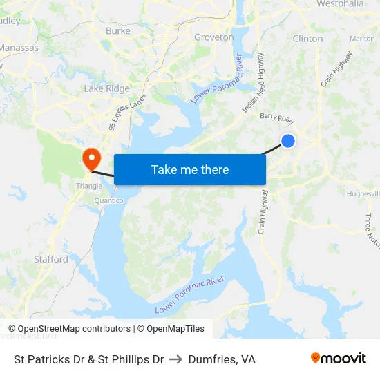 St Patricks Dr & St Phillips Dr to Dumfries, VA map