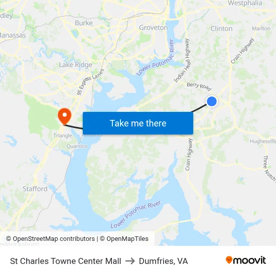 St Charles Towne Center Mall to Dumfries, VA map