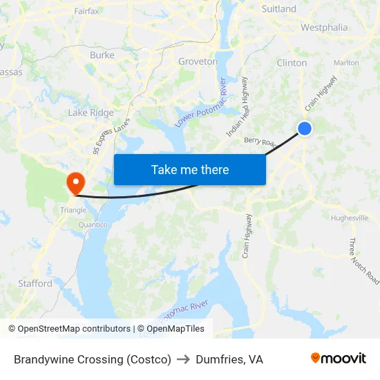 Brandywine Crossing (Costco) to Dumfries, VA map