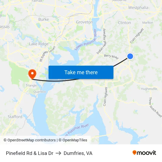 Pinefield Rd & Lisa Dr to Dumfries, VA map