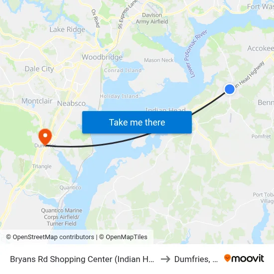 Bryans Rd Shopping Center (Indian Head) to Dumfries, VA map