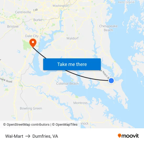 Wal-Mart to Dumfries, VA map
