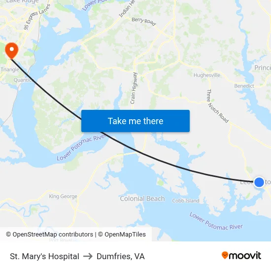 St. Mary's Hospital to Dumfries, VA map