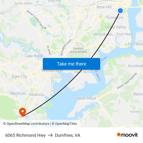 6065 Richmond Hwy to Dumfries, VA map