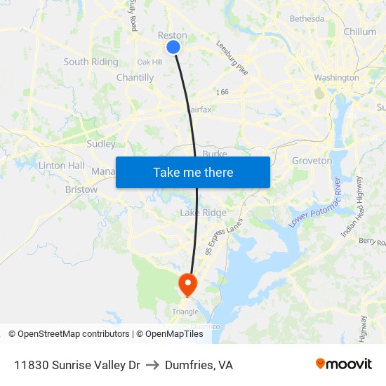11830 Sunrise Valley Dr to Dumfries, VA map