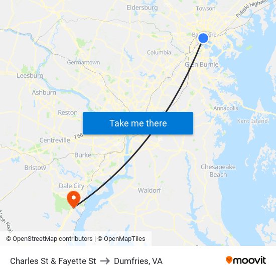 Charles St & Fayette St to Dumfries, VA map