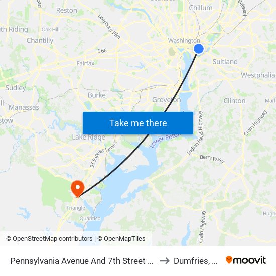 Pennsylvania Avenue And 7th Street Se to Dumfries, VA map