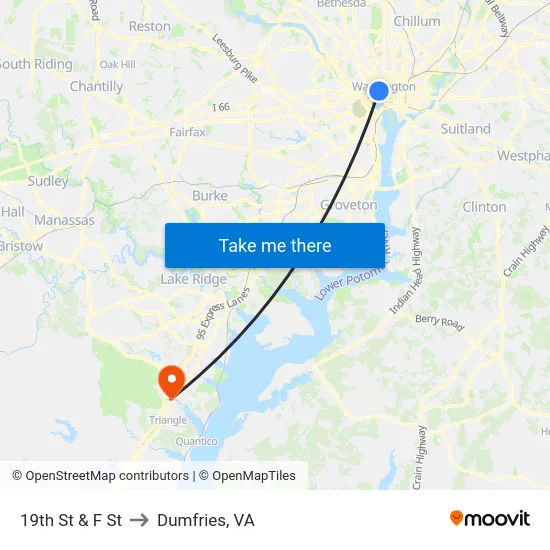 19th St & F St to Dumfries, VA map