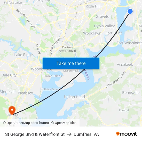 St George Blvd & Waterfront St to Dumfries, VA map