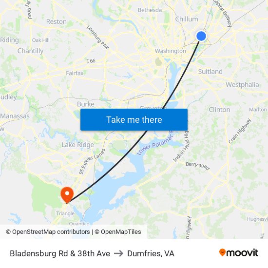 Bladensburg Rd & 38th Ave to Dumfries, VA map