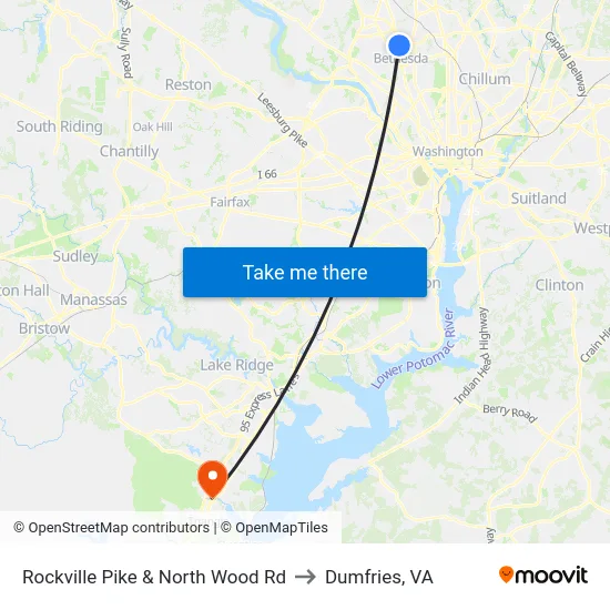 Rockville Pike & North Wood Rd to Dumfries, VA map
