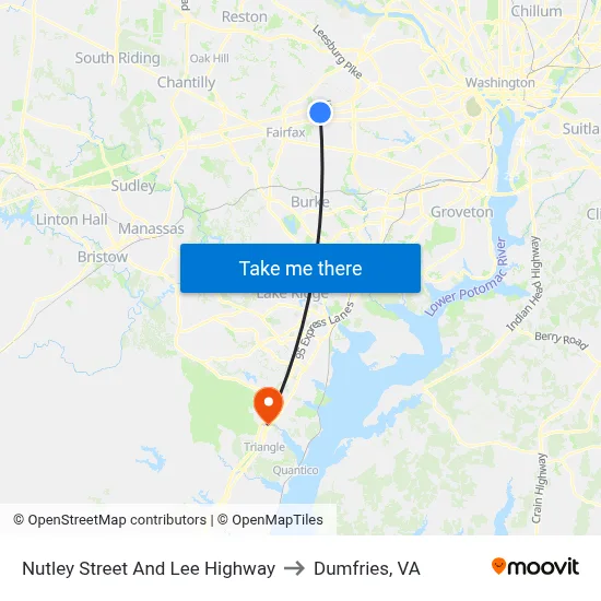 Nutley Street And Lee Highway to Dumfries, VA map