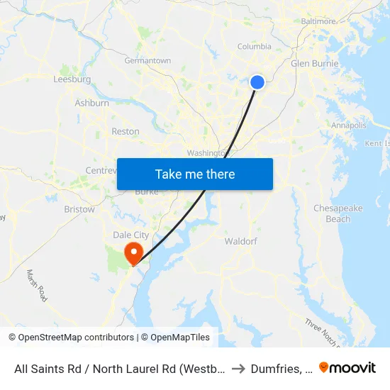 All Saints Rd / North Laurel Rd (Westbound) to Dumfries, VA map