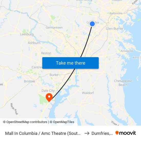 Mall In Columbia / Amc Theatre (Southbound) to Dumfries, VA map