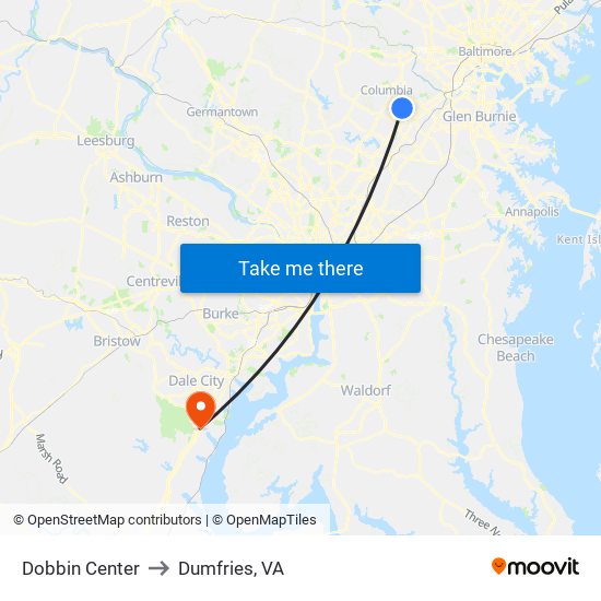 Dobbin Center to Dumfries, VA map