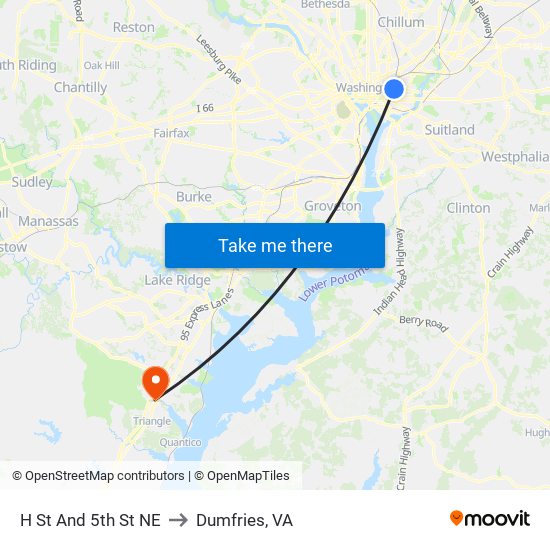 H St And 5th St NE to Dumfries, VA map