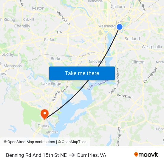 Benning Rd And 15th St NE to Dumfries, VA map