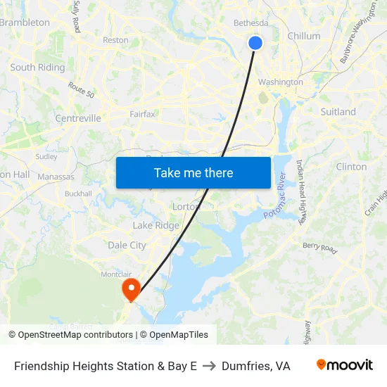 Friendship Heights Station & Bay E to Dumfries, VA map