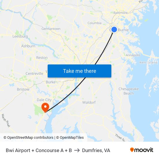 Bwi Airport + Concourse A + B to Dumfries, VA map