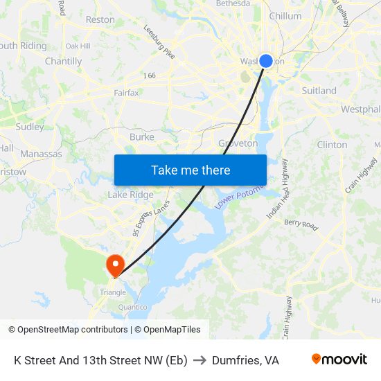 K Street And 13th Street NW (Eb) to Dumfries, VA map