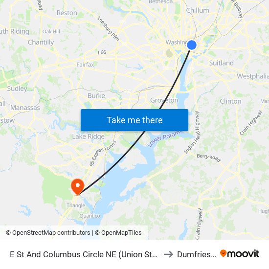 E St And Columbus Circle NE (Union Station) (Eb) to Dumfries, VA map