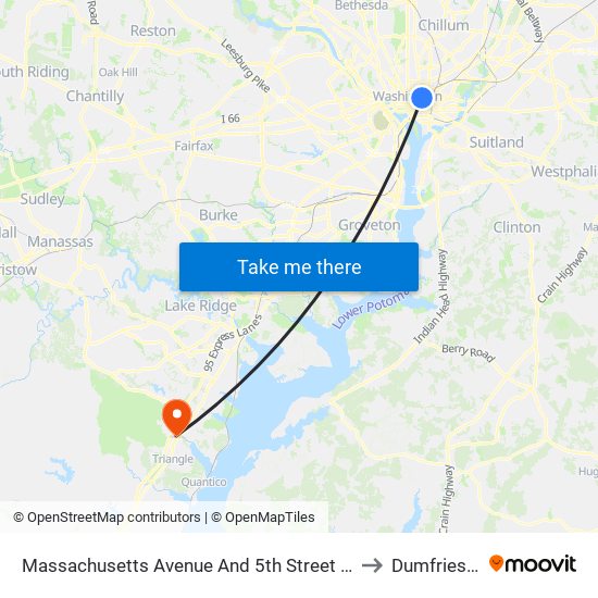 Massachusetts Avenue And 5th Street NW (Wb) to Dumfries, VA map