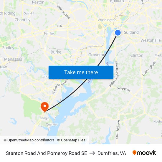 Stanton Road And Pomeroy Road SE to Dumfries, VA map