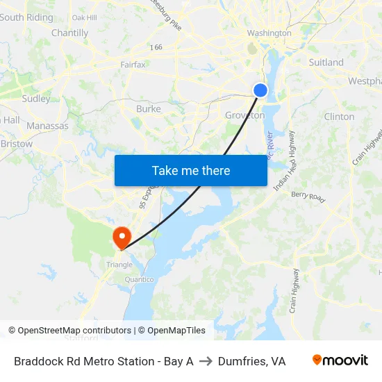 Braddock Rd Metro Station - Bay A to Dumfries, VA map