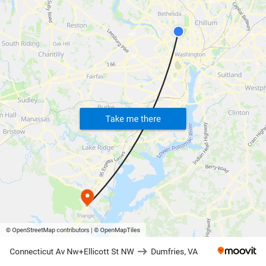 Connecticut Av Nw+Ellicott St NW to Dumfries, VA map