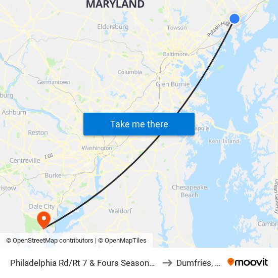 Philadelphia Rd/Rt 7 & Fours Seasons Dr to Dumfries, VA map