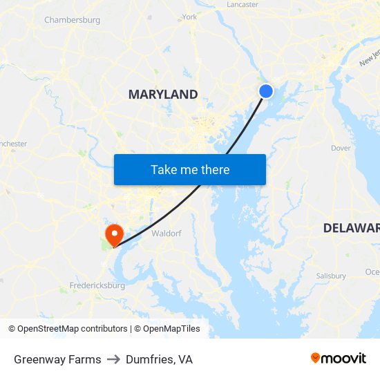 Greenway Farms to Dumfries, VA map