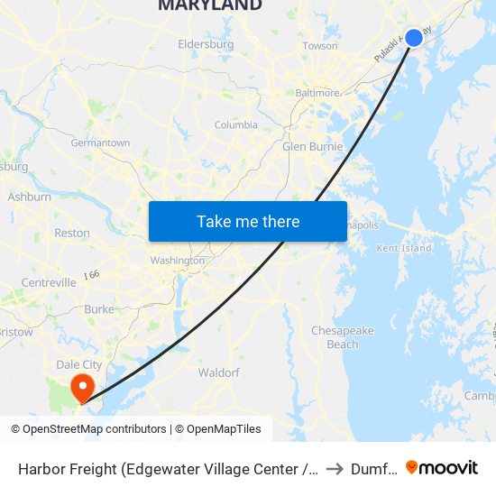 Harbor Freight (Edgewater Village Center / 1807 Pulaski Hwy / Stop Is on Us 40) to Dumfries, VA map