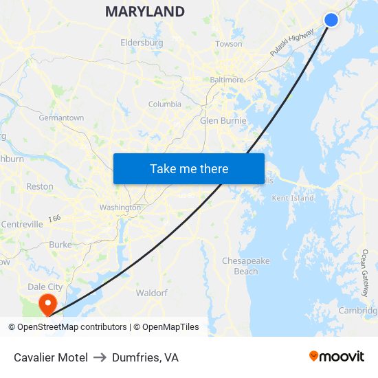 Cavalier Motel to Dumfries, VA map