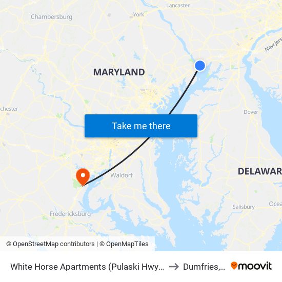 White Horse Apartments  (Pulaski Hwy/Us 40) to Dumfries, VA map