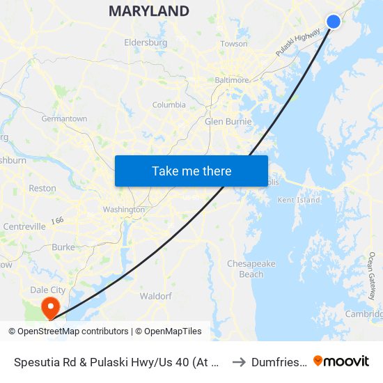 Spesutia Rd & Pulaski Hwy/Us 40 (At Graveyard) to Dumfries, VA map