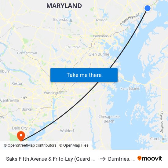Saks Fifth Avenue & Frito-Lay (Guard Shack) to Dumfries, VA map