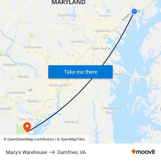 Macy's Warehouse to Dumfries, VA map