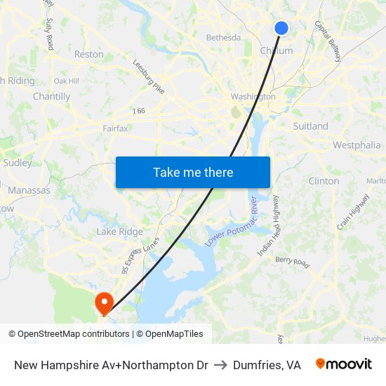 New Hampshire Av+Northampton Dr to Dumfries, VA map