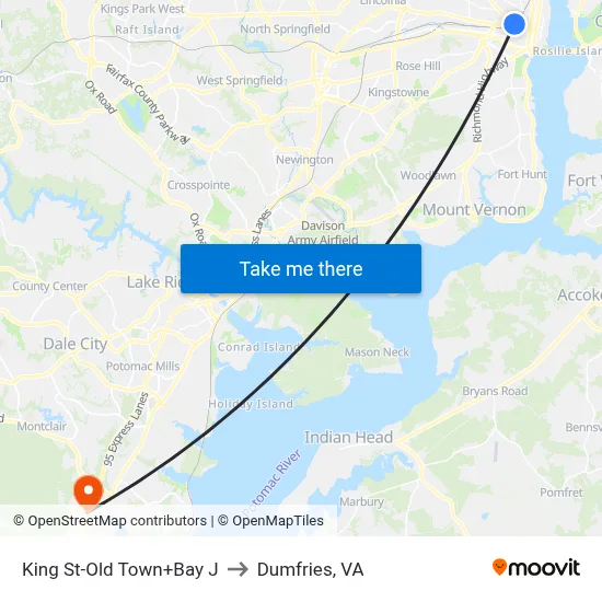 King St-Old Town+Bay J to Dumfries, VA map